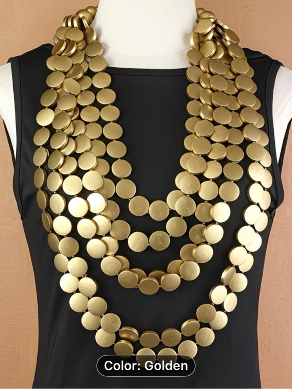 Golden Multi-Strand Disc Statement Necklace - Women Jewelry